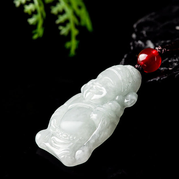 Buddha Stones Natural Jade Chinese God of Wealth Caishen Ingot Luck Necklace Pendant