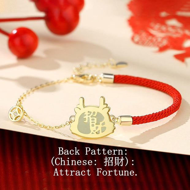 Buddha Stones 925 Sterling Silver Year of the Dragon Natural Hetian Jade Cute Dragon Attract Fortune Copper Coin Luck Bracelet Necklace Pendant Earrings Bracelet Necklaces & Pendants BS 4