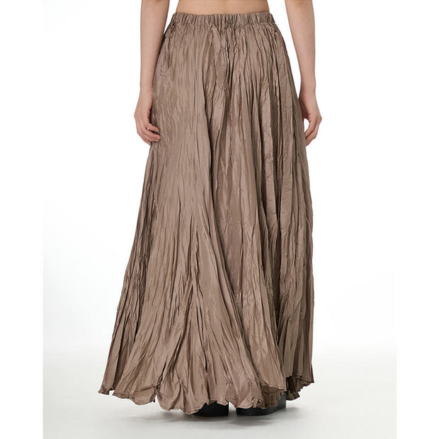 Buddha Stones Solid Color Loose Long Elastic Waist Skirt 33