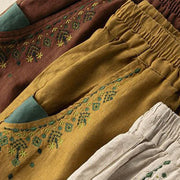 Buddha Stones Vintage Embroidery Elastic Waist Harem Pants With Pockets