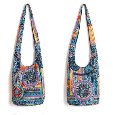 Buddha Stones Cotton Pattern Crossbody Bag Shoulder Bag Crossbody Bag&Shoulder Bag BS Blue Flower Pattern 36*19*34cm