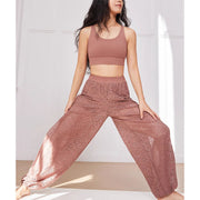 Buddha Stones Cashew Flowers Pattern Loose Harem Trousers Women's Yoga Pants With Side Split Harem Pants BS 4