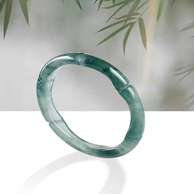Buddha Stones Natural Jade Bamboo Prosperity Abundance Ring Ring BS 1