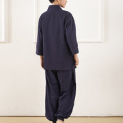 Buddha Stones 2Pcs V-Neck Three Quarter Sleeve Shirt Top Pants Meditation Zen Tai Chi Cotton Linen Clothing Women's Set 9