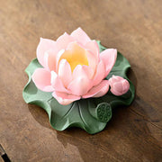 Buddha Stones Lotus Flower Leaf Pod Spiritual Healing Ceramic Stick Incense Burner Decoration Incense Burner BS Lotus Pink 10.5*4.7cm