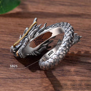 Buddha Stones 925 Sterling Silver Vintage Dragon Design Protection Strength Adjustable Ring