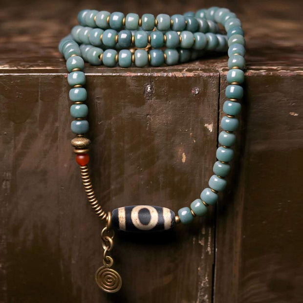 Buddha Stones 108 Mala Beads Bodhi Seed Dzi Bead Wisdom Bracelet