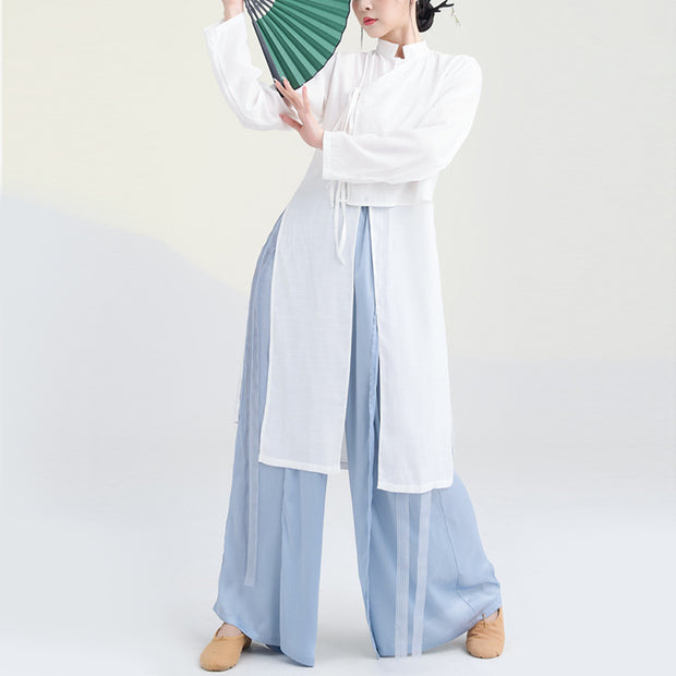 Buddha Stones 2Pcs Classical Dance Clothing Zen Tai Chi Meditation Clothing Cotton Top Pants Women's Set Clothes BS 1