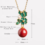 Buddha Stones 925 Sterling Silver Plated Gold Cinnabar Pearl Flower Blessing Necklace Pendant Earrings Ring Set Bracelet Necklaces & Pendants BS 9