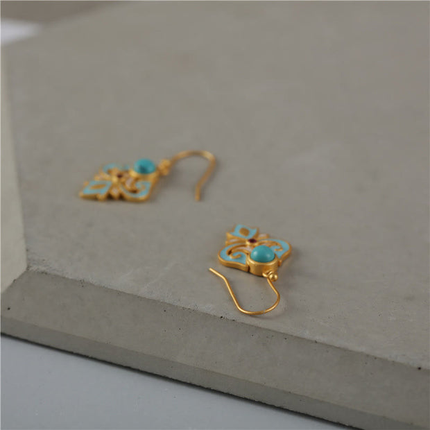 Buddha Stones Copper Enamel Turquoise Positive Drop Earrings 3