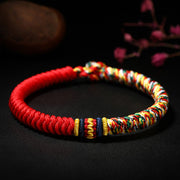 Buddha Stones Tibetan Handmade Multicolored Thread King Kong Knot Strength Braid String Bracelet Bracelet BS Red Multicolored 19cm