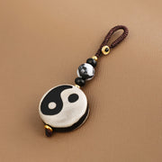 Buddha Stones Natural Agate Yin Yang Dzi Bead Balance Keychain Key Chain BS 5