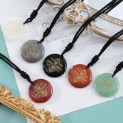Buddha Stones Vajra Dorje Sanskrit Pattern Natural Various Crystal Black Obsidian Fulfilment Necklace Pendant