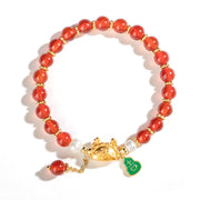 Buddha Stones Year Of The Dragon Natural Red Agate Pink Crystal Black Onyx Dumpling Luck Fu Character Bracelet (Extra 30% Off | USE CODE: FS30)