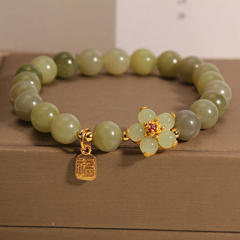 Buddha Stones Green Jade Flower Fu Character Charm Luck Buddha Stones Green Jade Flower Fu Character Charm Luck
