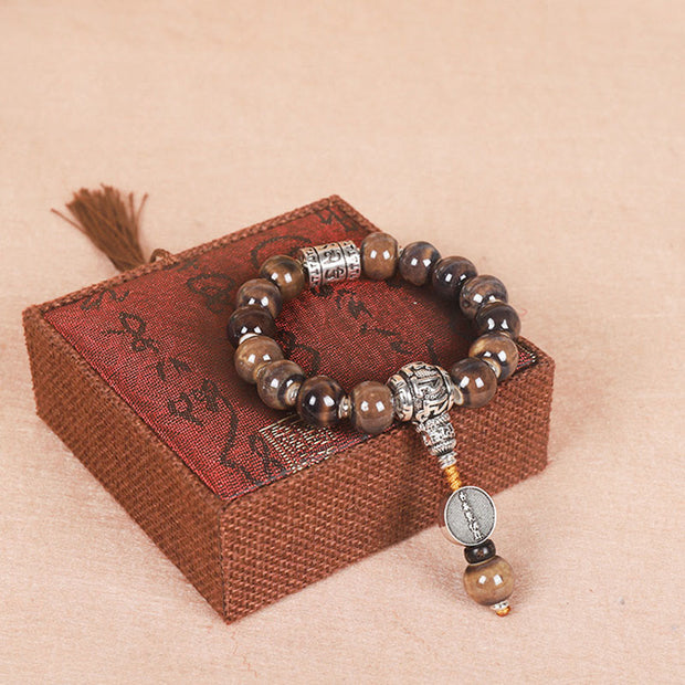 Buddha Stones Tibet Om Mani Padme Hum Prayer Wheel Dorje Vajra Engraved Glass Bead Wisdom Bracelet (Extra 35% Off | USE CODE: FS35) - Silver Om Mani Padme Hum - image 4