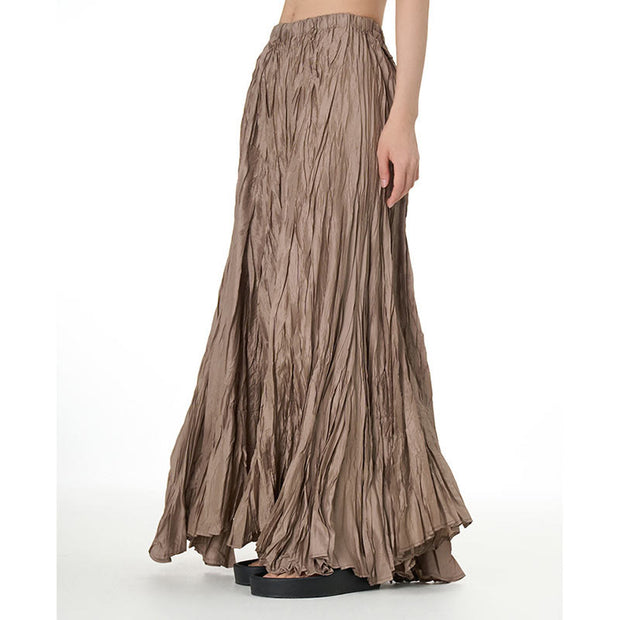 Buddha Stones Solid Color Loose Long Elastic Waist Skirt 32