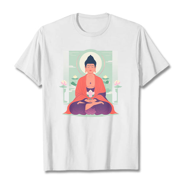 Buddha Stones Lotus Meditation Buddha Tee T-shirt T-Shirts BS White 2XL