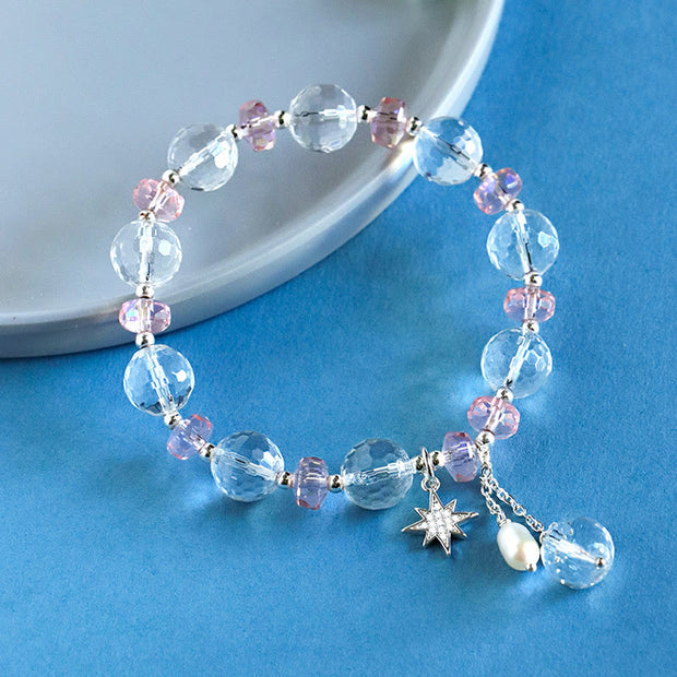 Buddha Stones White Crystal Pink Crystal Protection Star Charm Bracelet 2