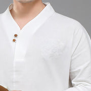 Buddha Stones 2Pcs Men's Long Sleeve Vine Embroidery Shirt Top Pants Meditation Zen Cotton Clothing Set