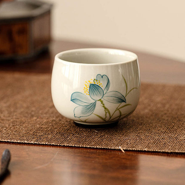 Buddha Stones Hand Painted Lotus Flower Ceramic Teacup Kung Fu Tea Cup Cup BS 8