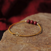 Buddha Stones 14K Gold Plated Natural Cinnabar Blessing String Braided Bracelet Bracelet BS 4