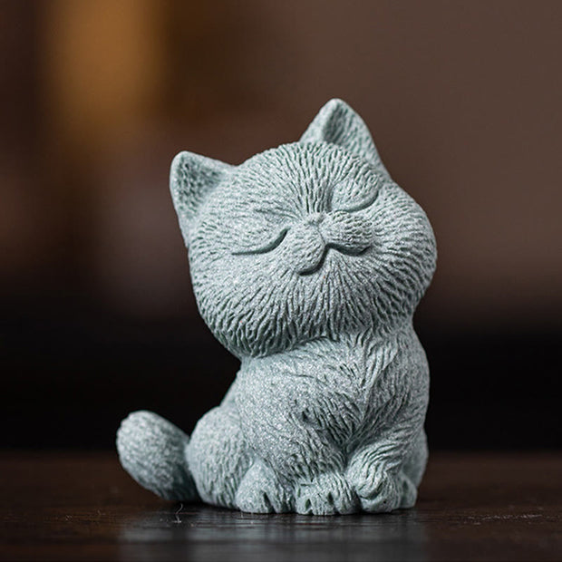 Buddha Stones Small Cat Home Tea Pet Figurine Desk Decoration