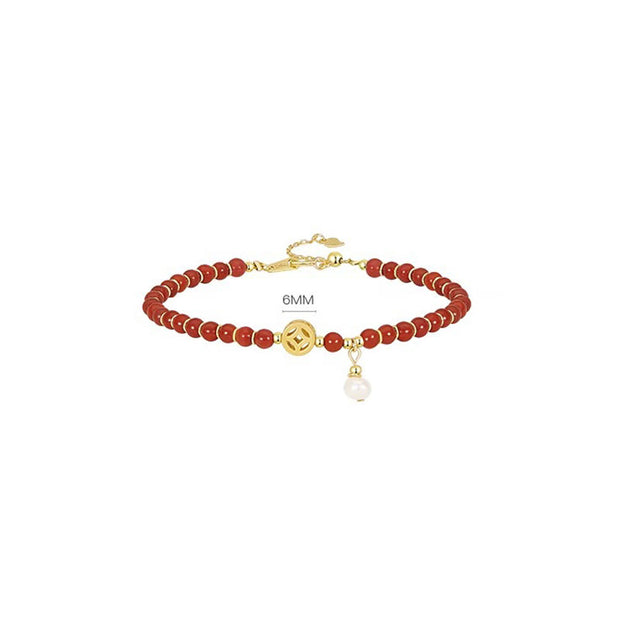 Buddha Stones 14K Gold Plated Copper Red Agate Copper Coin Confidence Bracelet