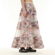 Buddha Stones Colorful Flowers Loose Mesh Tulle Skirt See-Through Design 9