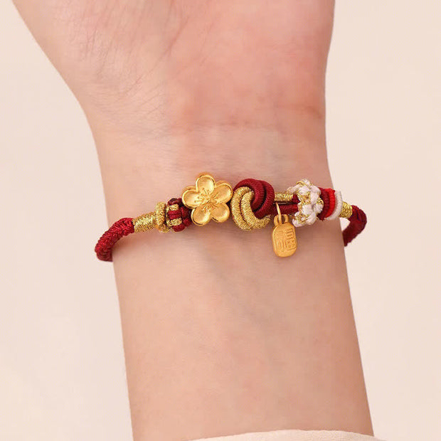 Buddha Stones Peach Blossom Happiness Charm Luck Red String Bracelet Bracelet BS 5