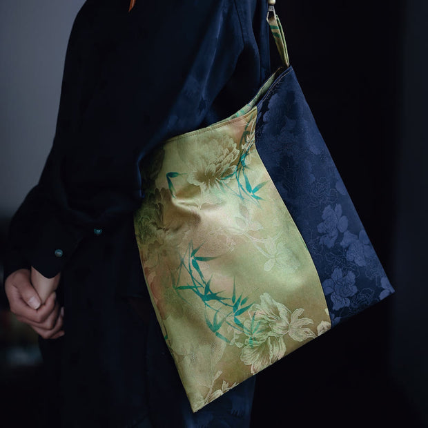 Buddha Stones Bamboo Leaves Flower Butterfly Persimmon Shoulder Bag Handbag 16