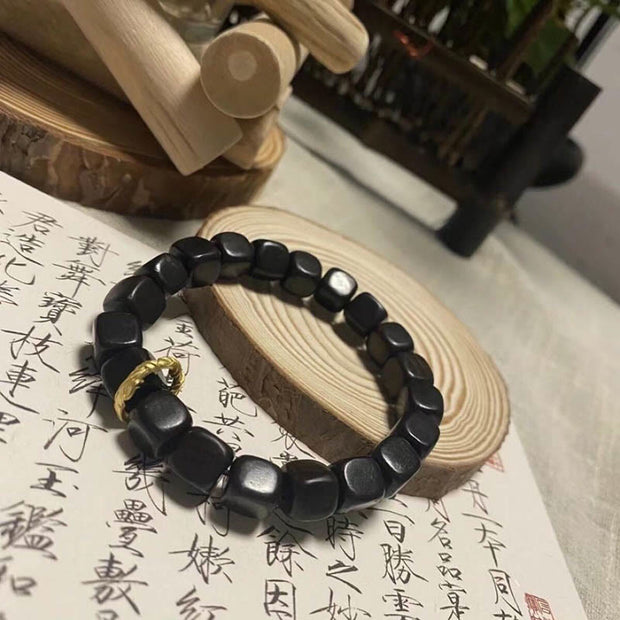 Buddha Stones Tibetan Ebony Wood Square Beads Peace Calm Bracelet Bracelet BS 4