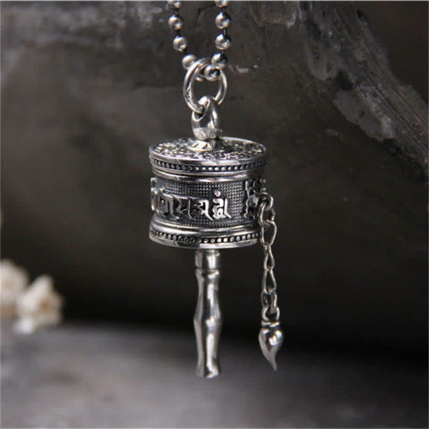 Buddha Stones 925 Sterling Silver Om Mani Padme Hum Prayer Wheel Purity Rotatable Necklace Pendant