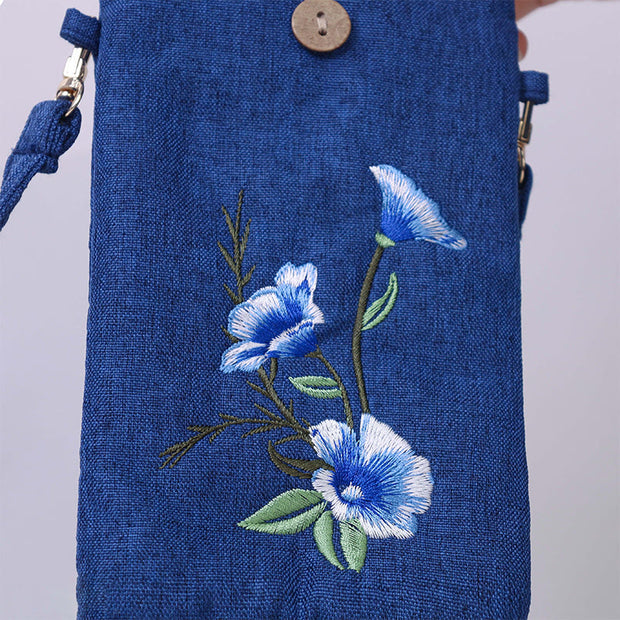 Buddha Stones Small Embroidered Flowers Crossbody Bag Shoulder Bag Cellphone Bag 11*20cm 7