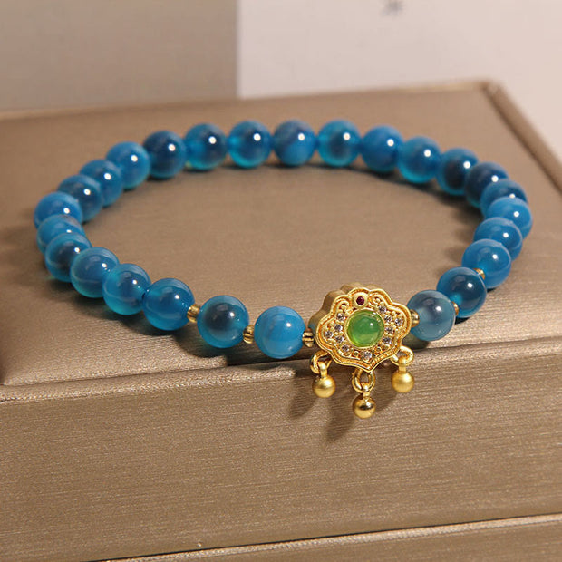 FREE Today: Strength And Confidence Blue Candy Agate Chinese Lock Charm Bracelet