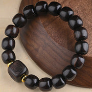 Buddha Stones Tibetan Ebony Wood Barrel Beads Lucky And Treasure Balance Bracelet 5