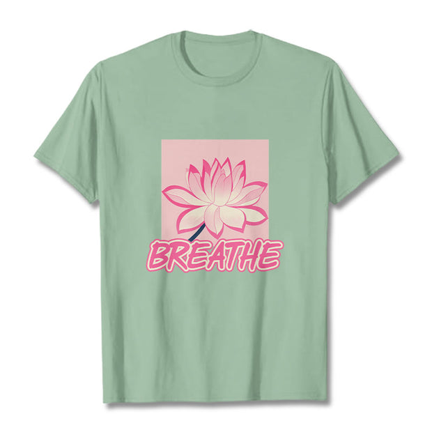 Buddha Stones BREATHE Pink Lotus Flower Tee T-shirt T-Shirts BS PaleGreen 2XL