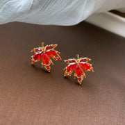 Buddha Stones Maple Leaf Zircon Luck Necklace Pendant Ring Earrings Necklaces & Pendants BS Stud Earrings