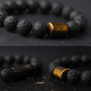 Buddha Stones Lava Rock Ebony Wood Tiger Eye Healing Bracelet