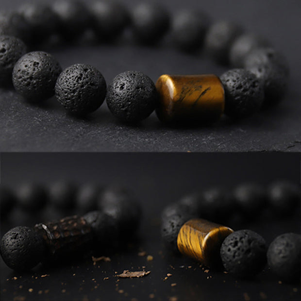 Buddha Stones Lava Rock Ebony Wood Tiger Eye Healing Bracelet