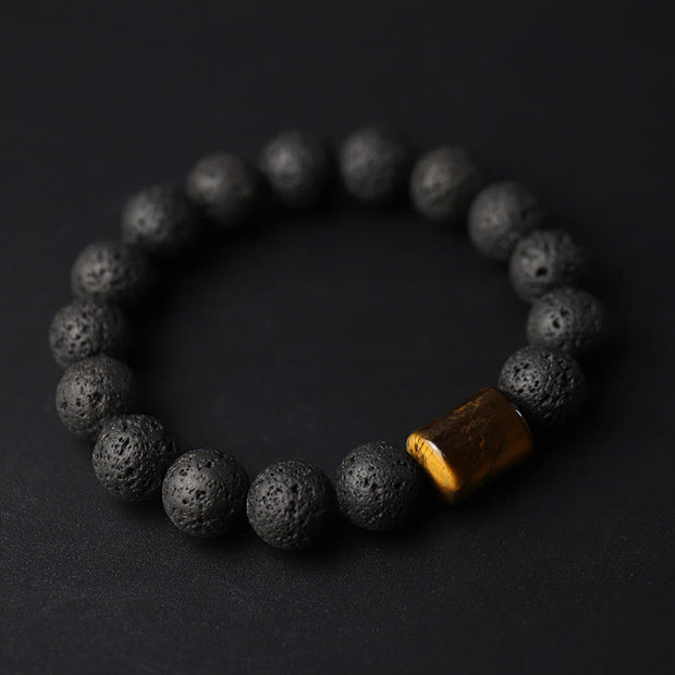 Buddha Stones Lava Rock Ebony Wood Tiger Eye Healing Bracelet