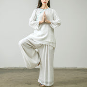Buddha Stones 2Pcs Tang Suit Shirt Top Pants Meditation Zen Tai Chi Tencel Clothing Women's Set Women's Meditation Cloth BS 2