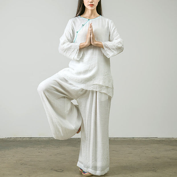 Buddha Stones 2Pcs Tang Suit Shirt Top Pants Meditation Zen Tai Chi Tencel Clothing Women's Set Women's Meditation Cloth BS 2