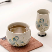 Buddha Stones Hand Painted Lotus Flower Ceramic Teacup Kung Fu Tea Cup Cup BS 14