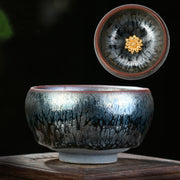 Buddha Stones 24K Gold Inlaid Sunflower Chinese Jianzhan Glaze Kiln Change Ceramic Teacup Tenmoku Kung Fu Tea Cup (Extra 35% Off | USE CODE: FS35) - image 1