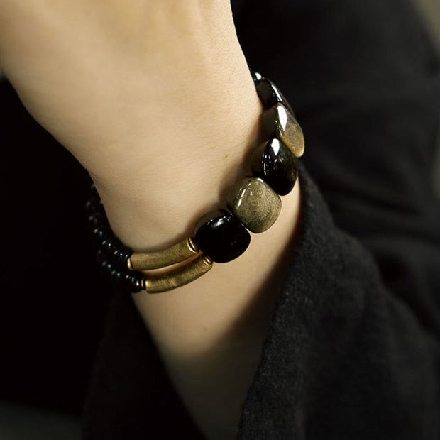 Buddha Stones Black Obsidian Gold Sheen Obsidian Strengthen Bracelet Bracelet BS 5