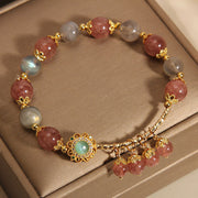 Buddha Stones Strawberry Quartz Moonstone Healing Tassel Charm Bracelet Bracelet BS 1