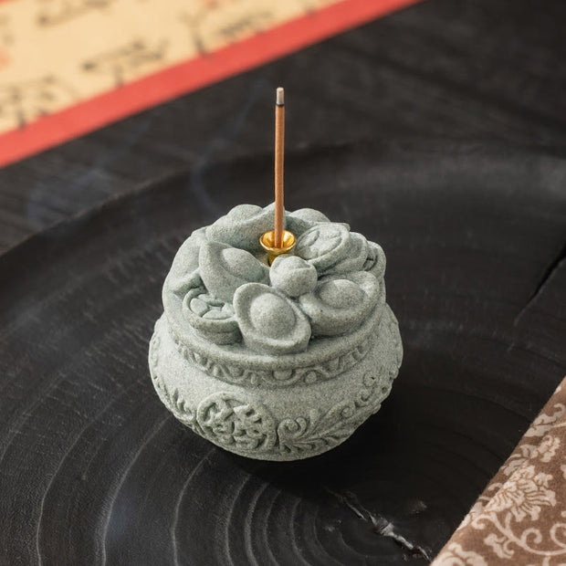 Buddha Stones Chinese Character Fu Ingots Healing Incense Burner Desk Decoration Incense Burner BS 6