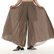 Buddha Stones Solid Color Loose Long Pleated Wide Leg Pants 37