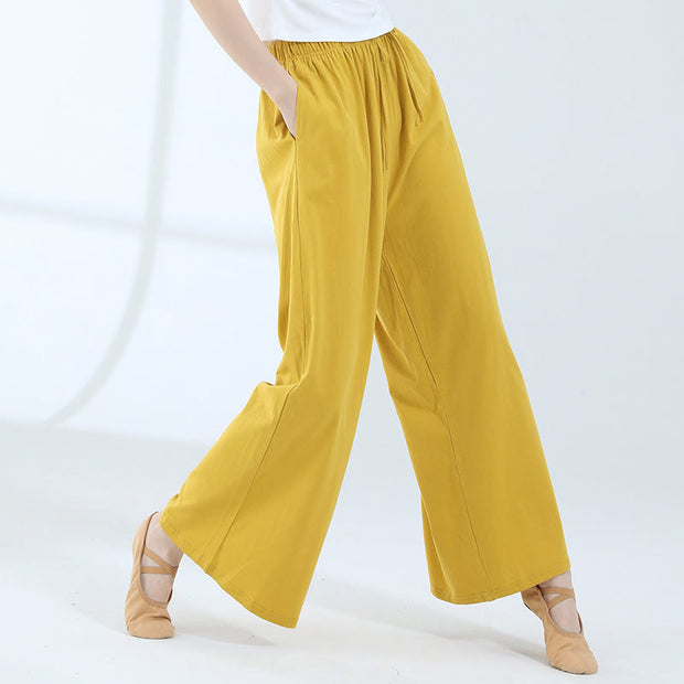 Buddha Stones Loose Cotton Drawstring Wide Leg Pants For Yoga Dance With Pockets Wide Leg Pants BS 22